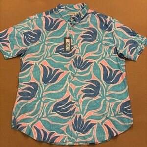 The Roosevelts @RSVLTS Turq Tropic Bamboo Short Sleeve Button Down 2XL NWT